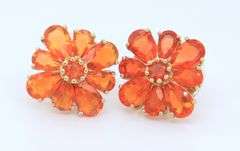 Handsome Yellow Gold Flower Design Orange Quartz Earrings