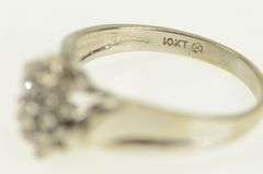 10K White Gold Classic Oval Diamond Cluster Statement Ring