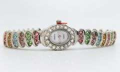 Ladies Geneva & Gemstone Watch, 18kt White Gold Plated