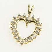 10K Yellow Gold Heart Love Symbol Diamond Classic Vintage Pendant