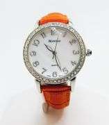 Beautiful Mother of Pearl & Gemstone Watch-Orange Genuine Leather Band