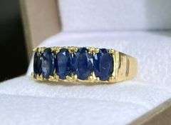 5.0 CARAT  BLUE SAPPHIRE BAND RING 14KT SOLID YELLOW GOLD