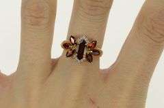 14K Yellow Gold Marquise Garnet Diamond Cluster Statement Ring