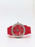 Fancy Pink Geneva Watch w/ Cross Graphic and Gemstones