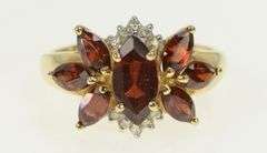 14K Yellow Gold Marquise Garnet Diamond Cluster Statement Ring