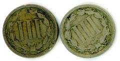 2 Three Cent Nickel Pieces: 1866 and 1870