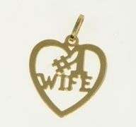 14K Yellow Gold #1 Number One Wife Heart Love Marriage Charm/Pendant
