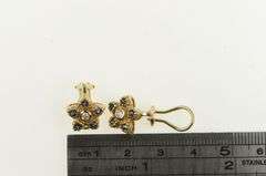 14K Yellow Gold Sapphire Flower Diamond Clip Back Ornate Earrings