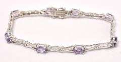 Purple Amethyst and Diamond Bracelet In Sterling Silver
