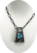 BLACK RHODIUM OVER 925 natural checker board cut Blue Topaz & Faceted natural Amethyst and white topaz Accents Necklace