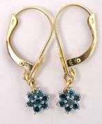 Cute Irradiated Blue Diamond Gemstone Flower Dangle Earrings In 14K Yellow Gold