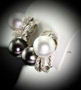 Dramatic Black and White South Sea Pearl 14K Earrings