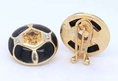 Gorgeous Hexagen Citrine and Black Onyx and Diamond Round Yellow Gold Earrings