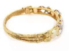Oval Opal and 0.40ctw Diamond X Bangle Bracelet in 18K