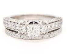 Vera Wang 1.50ctw Princess and Round Diamond Three Stone Straight Bridal Set in 14K