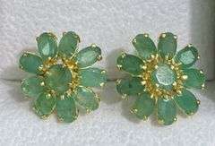14KT SOLID YELLOW GOLD EMERALD FLOWER EARRINGS
