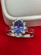 CERTIFIED 14K WHITE GOLD DIAMOND AND TANZANITE RING