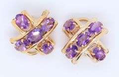 Fabulous Yellow Gold 5ctw Oval Amethyst X Earrings