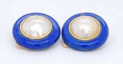 2 Pairs of Yellow Gold Lapis Earrings
