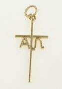14K Yellow Gold Cross Alpha Omega Greek Letter Christian Charm/Pendant