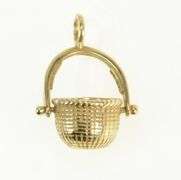 14K Yellow Gold Articulated Woven Basket Bucket Vintage Charm/Pendant