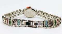 Ladies Geneva & Gemstone Watch, 18kt White Gold Plated