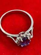 CERTIFIED 14KT SOLID WHITE GOLD TANZANITE & DIAMOND COCKTAIL RING