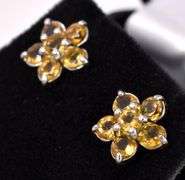 Citrine Flower Stud Earrings In Sterling Silver