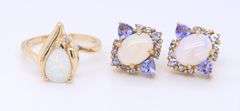 Opal and Diamond Ring with Opal and Tanzanite Earrings
