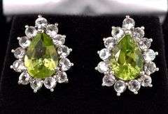 Green Gemstone And CZ Earrings In Sterling Silver