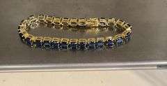 19.0 CARAT  BLUE SAPPHIRE TENNIS BRACELET IN 14KT SOLID YELLOW GOLD