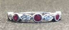 SPECTACULAR 14K WHITE GOLD RUBY AND DIAMOND HALF ETERNITY RING