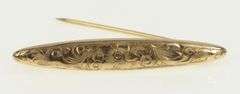 10K Yellow Gold Victorian Floral Scroll Engrave Bar Pin/Brooch