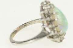 14K White Gold Pear Opal Diamond Halo Vintage Statement Ring
