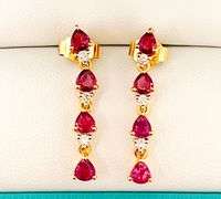 14KT SOLID YELLOW GOLD, RUBY, & DIAMOND EARRINGS