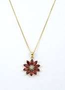Pretty Garnet Flower Pendant on Necklace