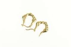 14K Yellow Gold Puffy Scalloped Vintage Heart Wing Hoop Earrings
