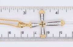 Dazzling Yellow Gold 2 Tone Diamond Cross Pendant on Chain