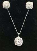 TIMELESS 10K WHITE GOLD MULTI DIAMOND CUSHION PENDANT NECKLACE AND STUD EARRINGS SET