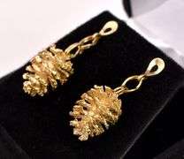 Elaborate Pinecone Dangle Earrings In 14K Yellow Gold