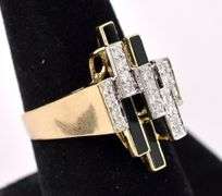 Unique Black Onyx and Diamond Ring in 14K Yellow Gold