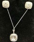 TIMELESS 10K WHITE GOLD MULTI DIAMOND CUSHION PENDANT NECKLACE AND STUD EARRINGS SET