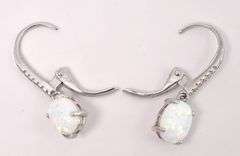 Opal and CZ Dangle Earrings In Sterling Silver