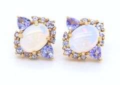 Opal and Diamond Ring with Opal and Tanzanite Earrings