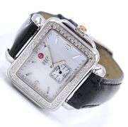 Michele Deco Diamond Mop Black Leather Strap Watch