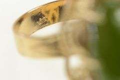 14K Yellow Gold 1960s Nephrite Scallop Rope Trim Cocktail Ring