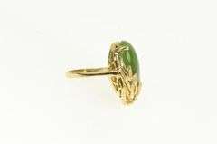 14K Yellow Gold Oval Nephrite Cabochon Ornate Leaf Vine Ring