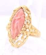 Wonderful 18kt Yellow Gold Pearl or Coral Flip Filgree Ring