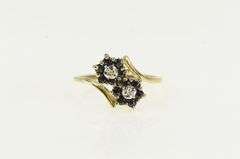10K Yellow Gold Diamond Sapphire Flower Cluster Bypass Ring