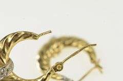 14K Yellow Gold Diamond Accent Vintage Puffy Twist Hoop Earrings